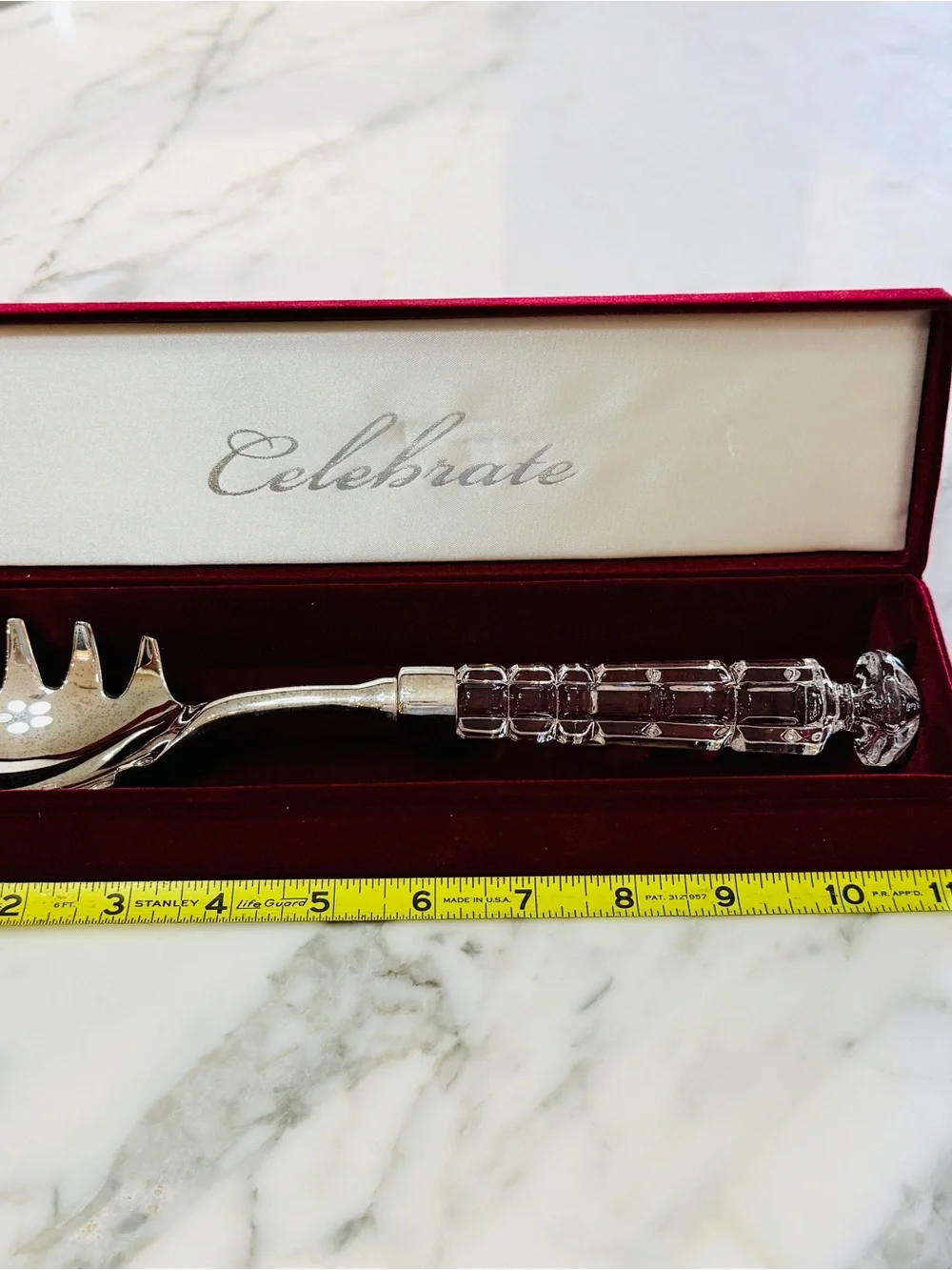 Vintage NIB Crystal Handle Spaghetti Server – Silver Plated
